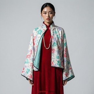 Colorful flower velvet coat with one button 